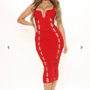 Fashion Nova Red Cutout Bodycon Midi Dress